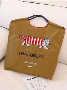 Embroidered Pattern Shopping Bag, Large Capacity Travel Tote Bag, Nylon Pull Handle Handbag - Multicolor - View 15