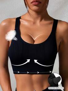 女士运动文胸可调节后背无缝交叉后背无钢圈瑜伽健身上衣可拆卸胸垫性感文胸聚拢防摔跑步透气内衣秋冬女套装秋冬装 - 黑色 - 查看 3
