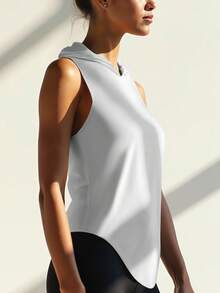 Áo tank top thể thao không tay có mũ màu trơn, trang phục thể thao nữ phù hợp cho phòng tập, chạy bộ, tập thể dục và mặc thường ngày ở nhà, màu trắng mùa hè. - trắng - Xem 7