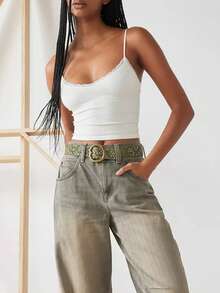 Women Crop Fitted Camisole Lace Trim Summer Spaghetti Strap Tank Tops Sleeveless T-Shirt For Streetwear Clubwear - White - View 1