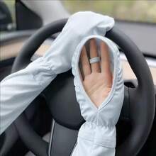 1 Pair Of Fashionable Summer Female Driver UV Protection Covers, Ice Silk Outdoor Driving Ice Sleeves UV Protection Arm Sleeves Large Sleeves Sun Protection Gloves, Monochrome Horseshoe Design, Loose Hook Finger Arm Sleeves, Polyester And Spandex Blend, Lightweight And Comfortable, Suitable For Long-Distance Driving - Multicolor - View 5