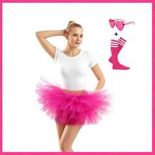 芭蕾舞裙女成人经典弹力五层狂欢节短款薄纱裙半腿袜配玫红色眼镜80年代女式舞蹈服装 - 彩色 - 查看 3