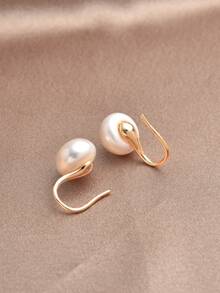 1 对 18K 镀金天然珍珠女士耳环，母亲节、情人节、生日、婚礼、订婚、礼物 - 白色 - 查看 2