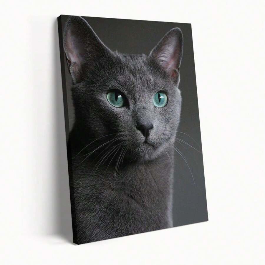 Gray Cat With Green Eyes Poster Modern Canvas Wall Painting Simple Aesthetic Decoration Bedroom Kitchen Living Room Dormitory Home Decorations With Frame Ready To Hang - Multicolor - View 1