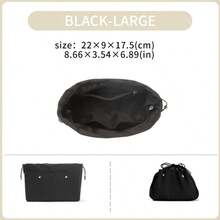 Black, More Soft, Suitable For Bucket Bag, The Inner Bag, The Mini Bag, The Middle Bag, The Storage Lining Bag, The Double Drawstring Nylon Waterproof Bag, Large Capacity Accessories For Bags, Picotin 15/18/22 Bag Insert, Bags Organizer, Purse Organizer Insert, Lightweight And Soft Touch Bag-In-Bag - Black - View 2