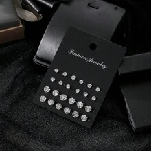 24pcs Elegant Faux Rhinestone Stud Earrings Set, Suitable For Daily Wearing - Silver - View 3