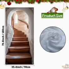 2D Door Plaque, 1Pc Polyester Elegant Staircase Themed Door Panel - Polyester, 70.8"X35.4", Corded, Comfortable Cafe Style Door Sign With Stone Arch And Wooden Staircase Design, Suitable For Home Indoor Decor, Multi-Purpose Great For Housewarming, Graduation, Retirement Party, Confirmation, Bachelor Party And Holidays Like Easter, St. Patrick's Day, Ramadan, Seasonal Home Decor.