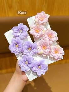 10pcs Pink & Purple Floral Hair Clips, Sweet Style Hair Accessories Suitable For Daily Use - Multicolor - View 4