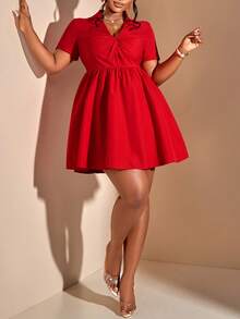 大码女式胸前系带连衣裙，波西米亚风格服装，浪漫情人节、婚礼季节日时尚服装 - 紅色 - 查看 3