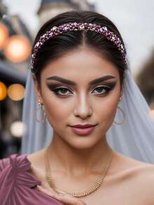 1 件闪亮水钻发饰紫色水晶精致头带时尚手工串珠头饰节日派对伴娘礼物日常休闲度假配饰，女士发带头饰，发饰，发箍 - 紫色 - 查看 5