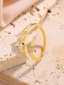 925 Sterling Silver Dainty Cubic Zirconia Butterfly Toe Ring, Cute Girl's Toe Ring, Ideal Gift For Mother's Day, Lover, Friend, Birthday, Suitable For Party & Everyday Wear, High-End Women's Jewelry - Gold - View 3