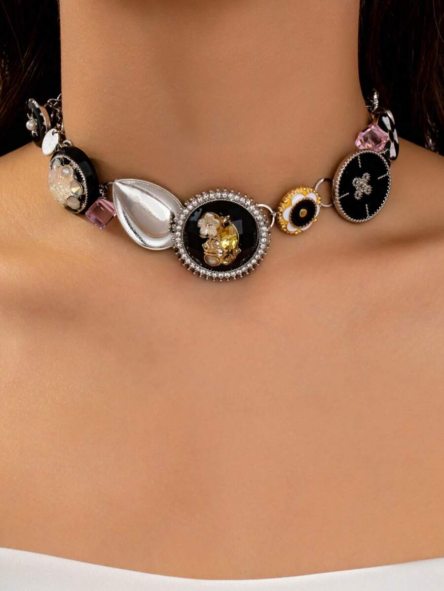 1pc European And American Style Punk Multi-Element Chain Necklace, Suitable For Women To Wear Daily, Party And Gathering
