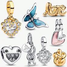 1 Golden Mother's Love Charm Duo, Butterfly Pendant Silver Plated Charm Fit Bracelet Necklace DIY Jewelry Gift