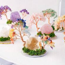 1PC Natural Crystal Lucky Tree Copper Wire Winding Amethyst Gravel With Agate Slice Base Home Decoration Money Trees - Original Stone Small Flower Tree - View 4