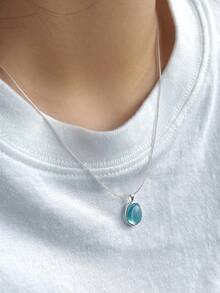 Fashionable Unique Design S925 Sterling Silver Multilayered Pendant Necklace With Moonstone & Blue Gemstone Holiday - Silver - View 5