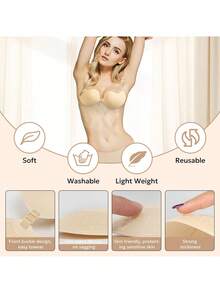 2 Pairs Push Up Adhesive Bras, Reusable Strapless Invisible Nipple Patches, Women's Underwear And Lingerie Accessories - Apricot - View 6