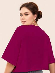 Cropped Feminino Plus Size Plain - 酒紅色 - 查看 2