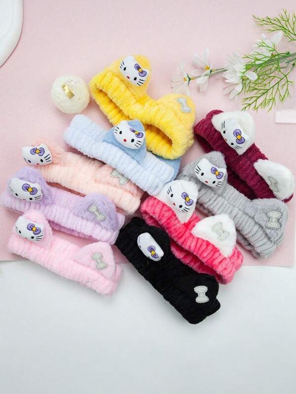 Sanrio 1pc Hello Kitty Kawaii Spa Headband - Soft Fluffy Hair Band For Women, Cute Makeup Headband For Skincare, Washing, Party & Shower (Sanrio Collection) Turban Headband Sweatband