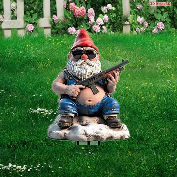 [2D Flat] 1pc Gnome With Gun Acrylic Yard Sign - 6.29" X 11.8" Outdoor Decorative Garden Stake, Perfect Father'S Day Gift For Family And Friends, No Battery Needed, Floor-Mounted Art Deco Style, Outdoor Decoration | Whimsical Garden Decor | Durable Plastic Sign, Yard Decor