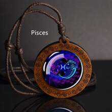 1 chiếc vòng cổ bằng gỗ biểu tượng cung hoàng đạo, Thiên Bình, Bọ Cạp, Nhân Mã, Ma Kết, Bảo Bình, Song Ngư, Mặt dây chuyền bằng gỗ biểu tượng vô cực - phong cách - Xem 8