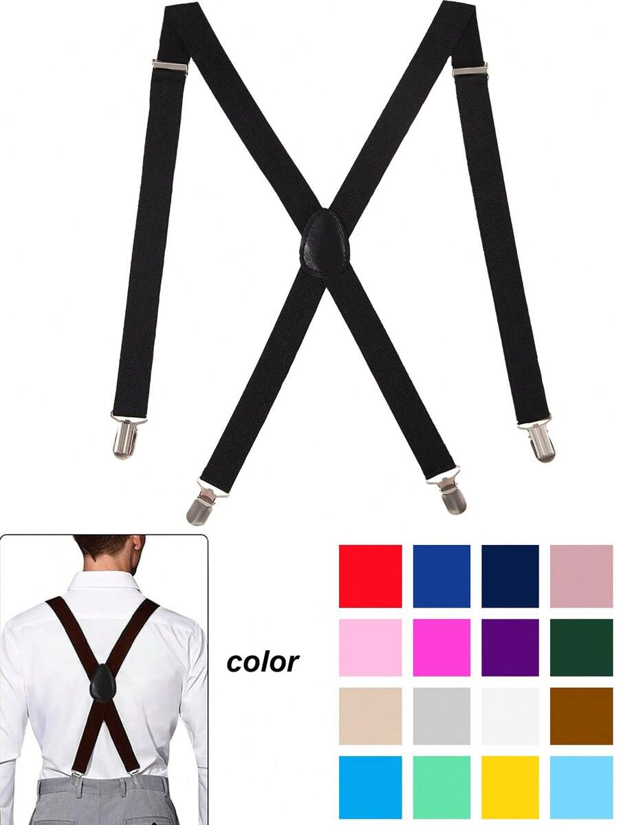 Solid Color Suspenders For Men - Adjustable X Back Suspenders With Strong Clips For Going Out Outfit Wedding Party And For Gift Autumn-Winter Accessories Halloween Costume - Multicolor - View 1