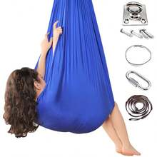 1PCS Blue Elastic Hanging Hammock Yoga Swing 360° Rotatable Loading Capacity 200 Kg Wear-Resistant Robust Relax Swing Hammock For Home Outdoor Garden - Blue - View 1