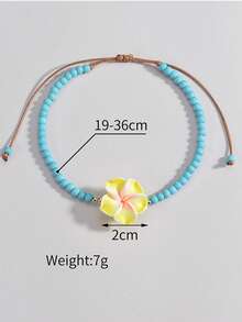 波西米亚度假风格花朵串珠编织可调节女士脚链
