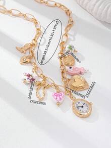 1pc Handmade Pink Ceramic/Porcelain Fish Heart Charm Necklace, Women Multi Charm Necklace Jewelry (Color And Shape Have Random Variations) - Multicolor - View 3