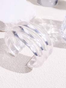 1pc New Clear Resin Asymmetrical Wide Vintage Bracelet, Unique Geometric Jewelry Gift For Women