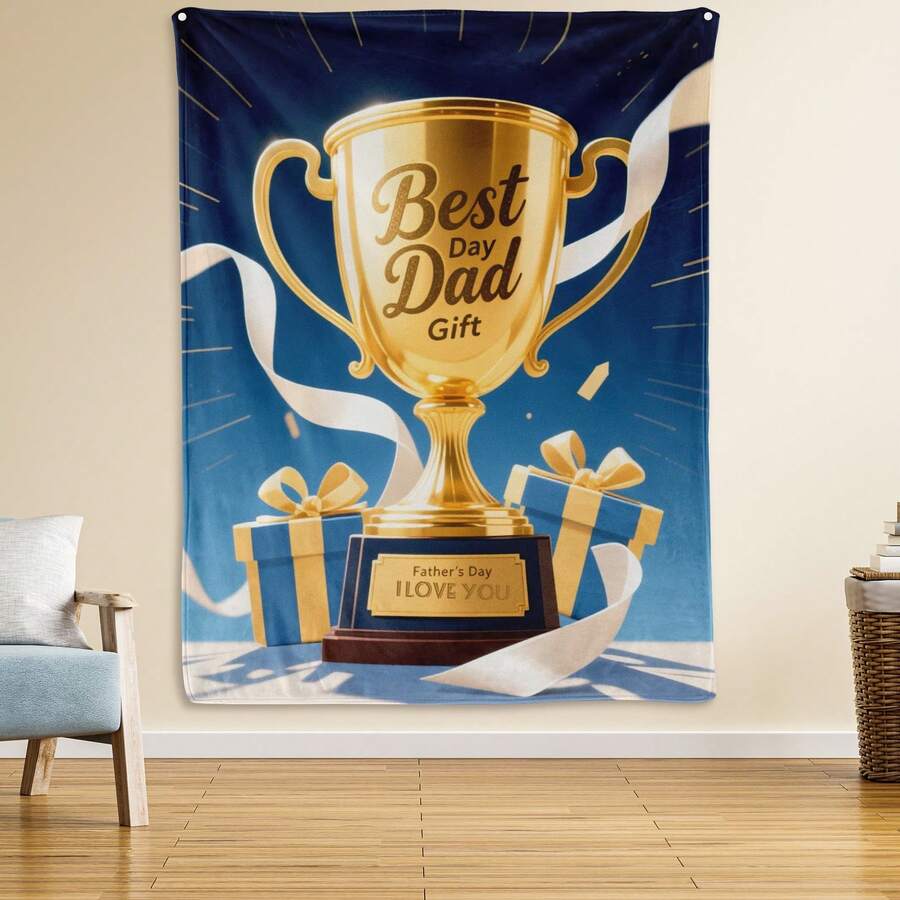 Fathers Day Trophy Gradient Wall Hanging Tapestry Blanket A Unique Decorative Piece For Living Room Bedroom Or Office Use Adding A Stylish And Sentimental Touch To Any Space A Thoughtful Gift For Dads Who Appreciate Handcrafted Artwork And Meaningful Designs In Home Decor - Multicolor - View 1
