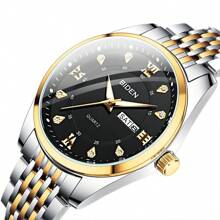 BIDEN BIDEN Men's Fashionable Business Watch, High-Quality Luxury Waterproof Luminous Pointer Calendar Week, Men's Steel Strap Quartz Watch, With Gift Box, Suitable For Daily Business And Leisure Wear