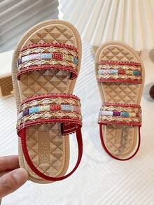 1双适合3-12岁女孩的串珠凉鞋 | 闪亮的彩色设计和红色绑带 | 柔软舒适的夏季儿童鞋，时尚活泼的休闲鞋 | 户外海滩度假派对