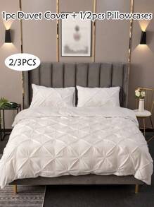 Juego de ropa de cama de 2/3 piezas con funda nórdica plisada de poliéster blanco, estilo minimalista moderno, apto para todas las estaciones (1 funda nórdica + 1/2 fundas de almohada)