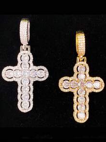 DUBSS 1 Piece Iced Out Cross Necklace Pendant For Men Prong Setting Hip Hop Jewelry - Cross - View 6