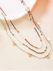 HOTNICE 3 PiecesBohemian Style Bead Necklace Set With Multiple Layers Of Collarbone Chains - Rice Bead Necklace - View 4
