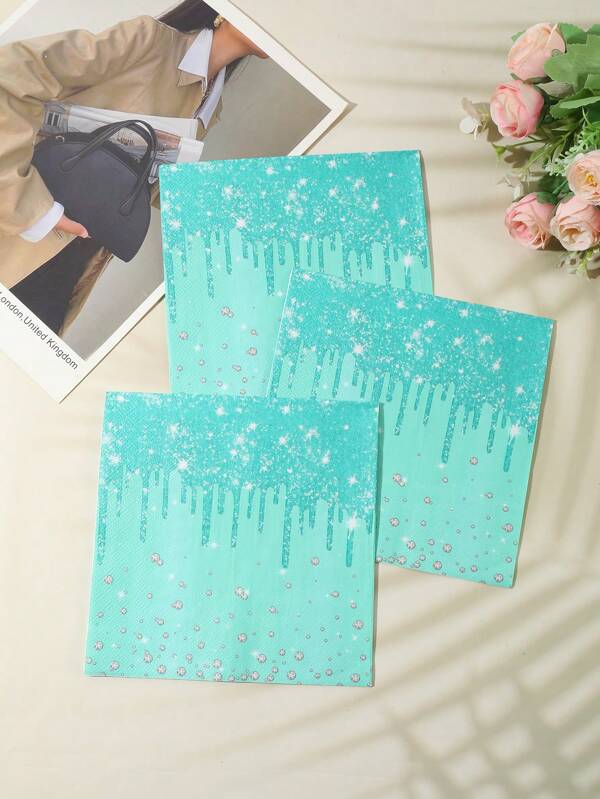 60pcs 33*33CM/12.99*12.99IN Disposable Party Napkins, Green Rhinestone Gold Pattern Paper Towels, Suitable For Various Theme Parties And Daily Use