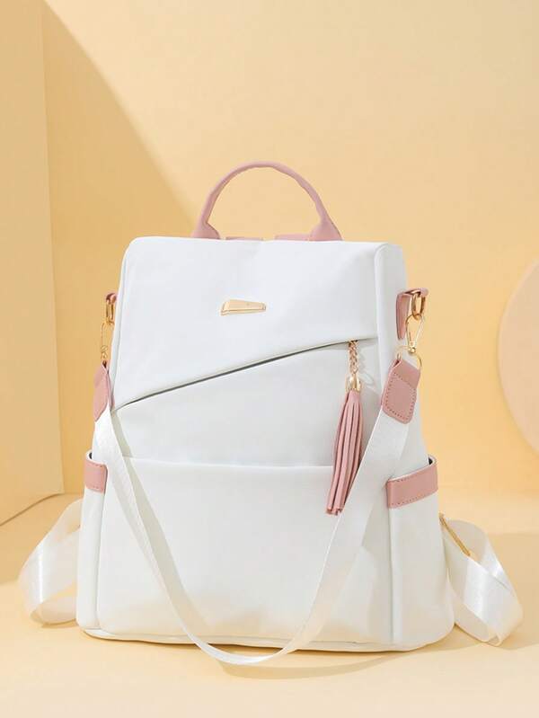 Women's Fashion Casual Large Capacity Backpack With Tassel Pendant, Lightweight & Anti-Theft Design, Suitable For Travel