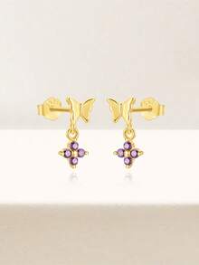 Amethyst Flat Back Labret Earring Set 16G Amethyst Cartilage Helix Earrings Tragus Earrings Conch Earring Stacking Earrings - Multicolor - View 7