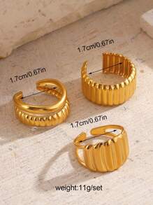 3pcs/Set Minimalistic Stainless Steel 18K Gold Plated Geometric Horn Knuckle Rings, Suitable For Women Everyday & Party Wear