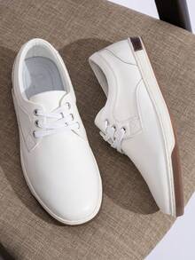 SHOESMALL Men's Casual Shoes Memory Foam Fashion Sneakers 3 Eyelets Business Dress Sneaker PU Leather White Shoes For Men - A81Q06-白色 - 查看 1