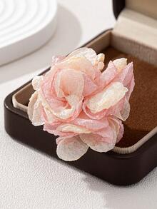 1pc Chiffon Flower Design Ring For Women, Vacation Accessories - Pink - View 2