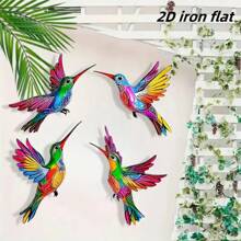 4pcs Bohemian Style Metal Hummingbird Wall Art Decor – Vibrant 2D Iron Print For Patio, Garden, Living Room & Bedroom – Colorful Outdoor Fence Decoration, Perfect Gift For Family And Friends, Outdoor Decor