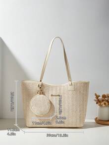 2-Piece Set: Fashionable Straw Tote Bag & Shoulder Bag - Beige - View 6