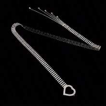 新款女士水钻镶嵌链条腰带，时尚火辣女孩银色腰链配饰，适合夏季、秋季、万圣节 - 銀色款雙桃心 - 查看 7