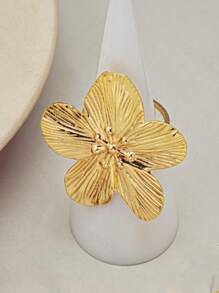 1pc Vintage Floral Design Adjustable Metal Finger Ring, Sweet Style For Women