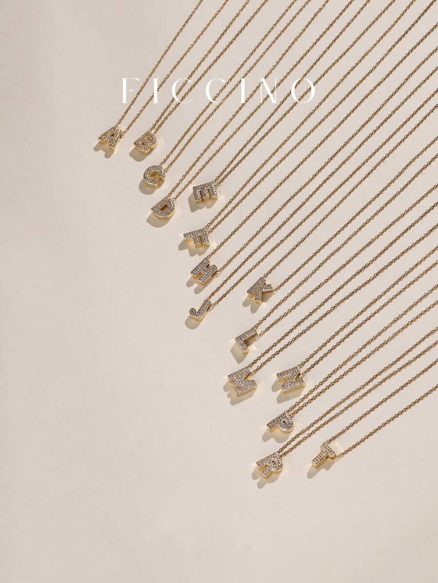 Dây chuyền mặt chữ cái Cubic Zirconia cổ điển FICCINO, Dây chuyền chữ cái mạ vàng bằng thép không gỉ Titanium, Vòng cổ choker All-Match hàng ngày, Hộp quà tặng, Quà kỷ niệm - 1556n - Xem 1