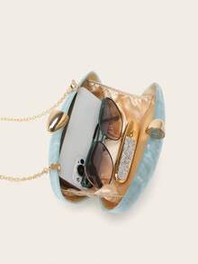 Bolsa de mão feminina para festa de casamento, bolsa de mão personalizada com pedra marmorizada de acrílico, bolsa de mão feminina com corrente de metal, bolsa transversal para festa de casamento para mulheres e meninas - Azul - Ver 9