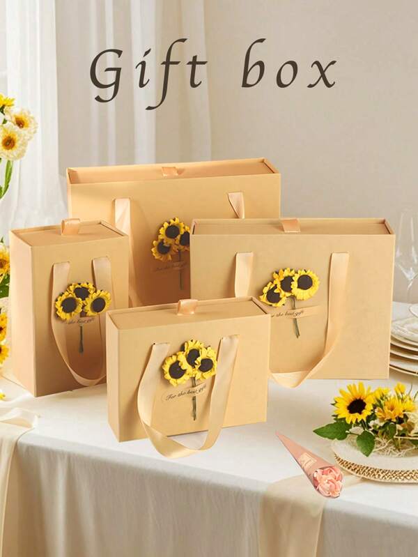 1 Stück Sonnenblumen Geschenkbox, Geschenkbox aus Material und Papier, leicht luxuriös, hochwertiges, sonnenblumenförmige Geschenkbox, geeignet für Heimdekoration, Hochzeitsgeschenk, Hochzeitsjubiläumsgeschenk, Geschenk für Freundin, Muttertagsgeschenk