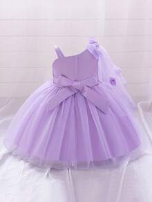 Baby Girls' Bowknot Floral Mesh Cute Birthday Princess Dress For Party Flower Girl, Fabric & Floral Pattern Randomly Cut, Headband Not Included - Mauve Purple - View 2