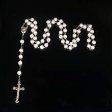 1pc Fashionable Vintage Rosary Necklace With Cross & Beads, Versatile Design Suitable For Party And Everyday Wear